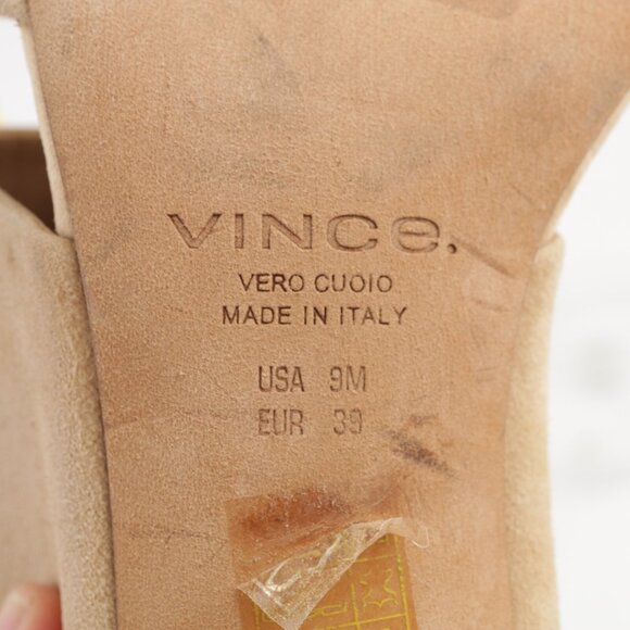 Vince Womens Benetta Mule Sandal Size 9 Nude Tan Suede Slide Chunky Block Heels - Picture 10 of 12